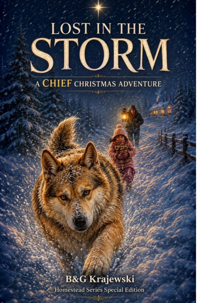 Lost in the Storm: A Chief Christmas Adventure book cover β Chief leading through deep snow at night